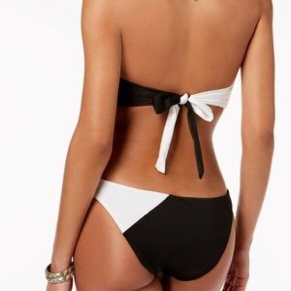 NWT Bar III Women's One Piece Swimsuit Medium Black White Color Block Halter - Picture 2 of 7